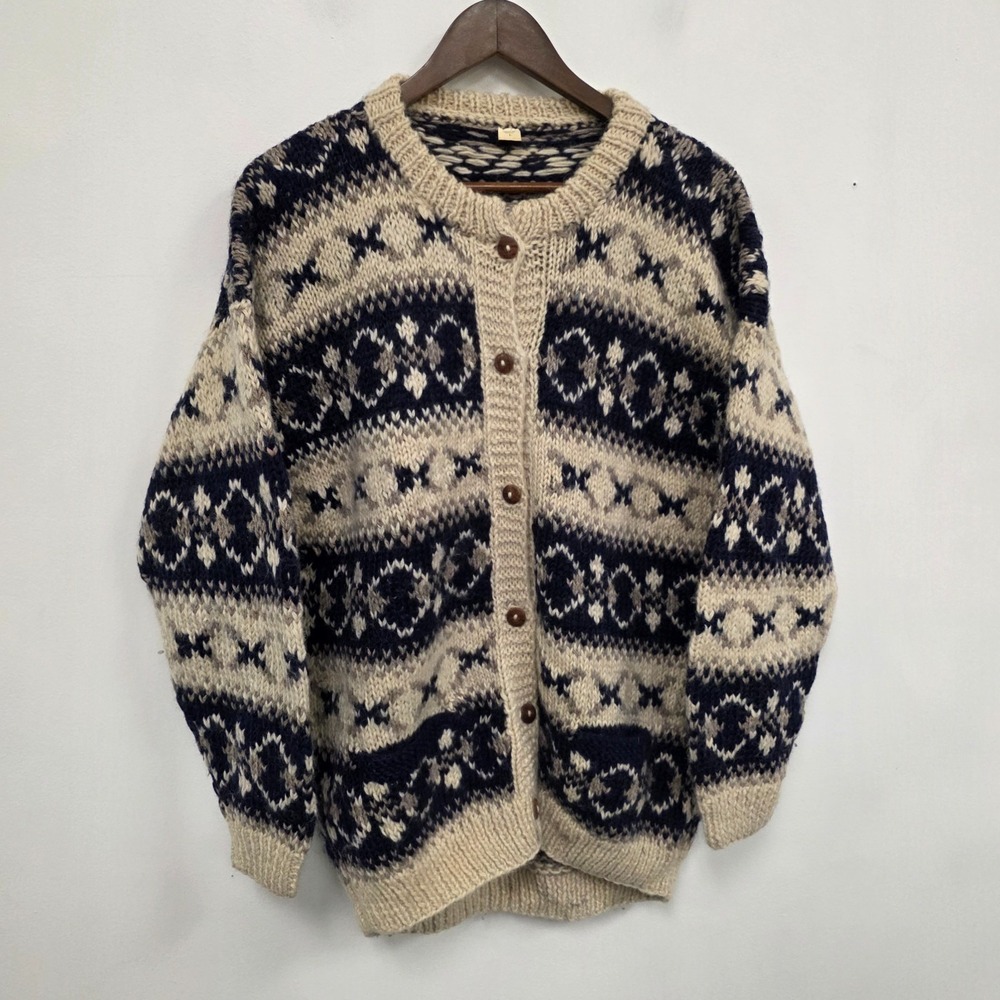 Womens Chunky Wool Sweater Size L Oversized Cardigan Western Heritage Thick